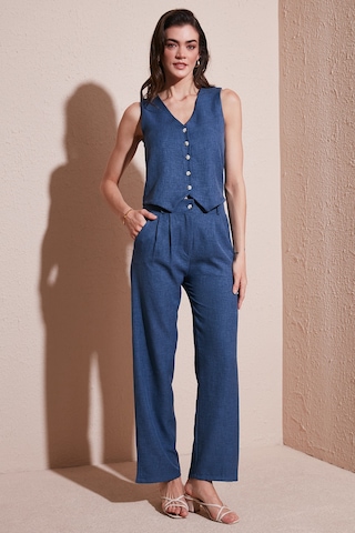 Lela  Regular Fit Bol Paça Yelekli Bayan Takım 67045162S4 Indigo