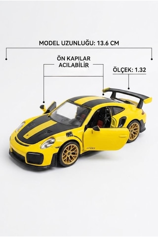 Hobbiez Lisanslı Porsche 911 Gt2 Kapıları Açılabilir Model Diecast 1/32 Ölçek Metal Standlı Araç