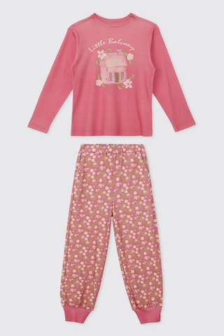 Panço Kız Çocuk Bisiklet Yaka Desenli Pembe Pijama Takımı 2621GK39005