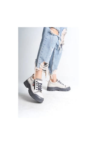 Agatha Bağcıklı Fermuarlı Ortopedik Taban Kadın Sneaker Spor Ayakkabı Cgt - Krem Krem