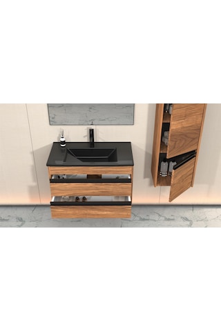 Levante 85 Cm Siyah Lavabolu Banyo Dolabi (Boy Dolap Dahil) Çok Renkli