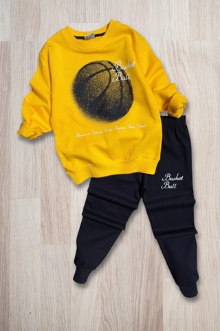 Basketball Yazı Desenli Sarı Renk Erkek Çocuk Eşofman Takımı Sarı