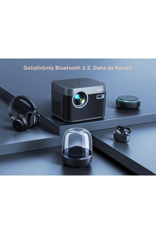 X7 4k Destekli Akıllı Projeksiyon, Otomatik Odak & Düzeltme, Wifi 6 & Bluetooth 5.2