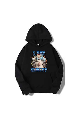 Brz Collection Unisex Oversize I Eat Cement Hoodie Siyah Siyah