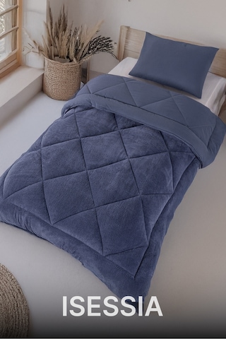 Lüks Wellsoft Çift Taraflı Yumuşak 4 Mevsim Konfor Yorgan Seti Yorgan Uyku Seti 155 X 215 Cm Mavi