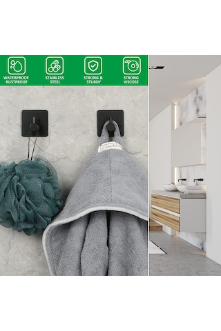 Zift Unique 2 Adet Paslanmaz Çelik Siyah Banyo/Bornoz/Havlu Askısı Siyah