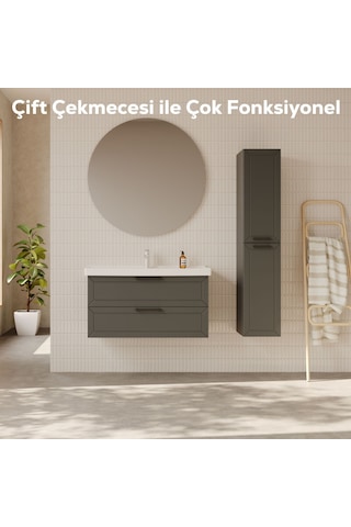 Creavit D20 100 Cm İki Çekmeceli Lavabo Dolabı Antrasit Lake Antrasit