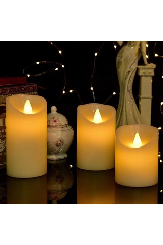 Vıp Deluxe 6 Lı Set Işıklı Mum Gün Işığı Led Alev Efektli Titrek Yanan Led Mum Büyük Orta Küçük Mum Renkli