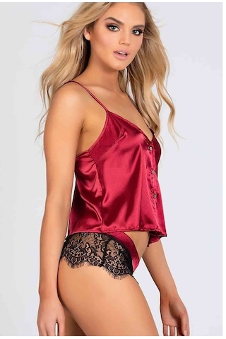 Merry See Dantelli Saten Şortlu Pijama Takım Kırmızı (497690895)