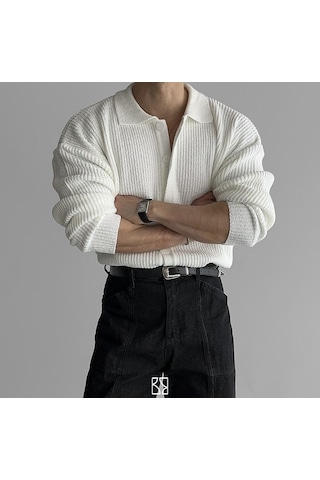 Tarz Cool Beyaz Düğme Detaylı Regular Fit Hırka Beyaz