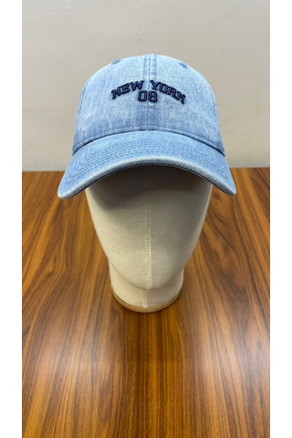 Denim Jean Kot Kumaş Vintage Yıkamalı Unisex Cap Şapka Açık Mavi