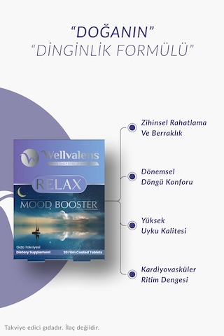 Wellvalens Relax Alıç Passiflora Valerian Bitkisel Gıda Takviyesi 30 Tablet