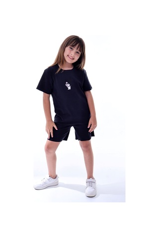 Ribana Beybi Overlok Detaylı Kuromi Nakışlı Alt-üst Takım Siyah