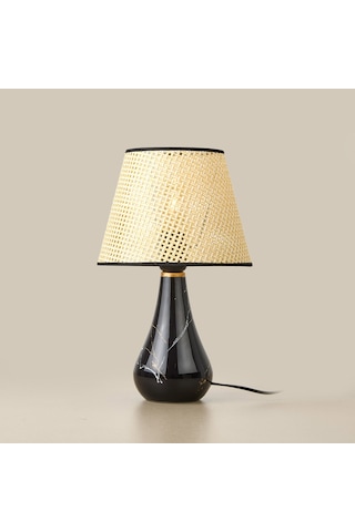 Nisaa Luce Konik Seramik Abajur - Siyah / Krem - 37x20x20 Cm Çok Renkli