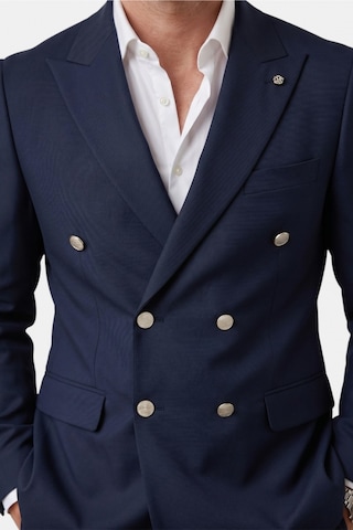 Deepsea Erkek Lacivert Slim Fit Kruvaze Takım Elbise Likralı Çizgili Dokulu Metal Düğmeli 2600820