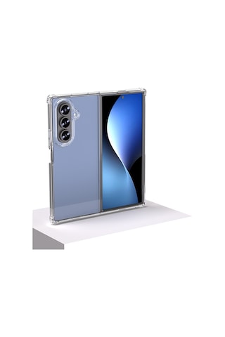 Vendas Galaxy Uyumlu Z Fold 7 Kılıf Zore Nitro Anti Shock Silikon Kılıf + Anti-reflective Kamera Lens Koruyucu Şeffaf