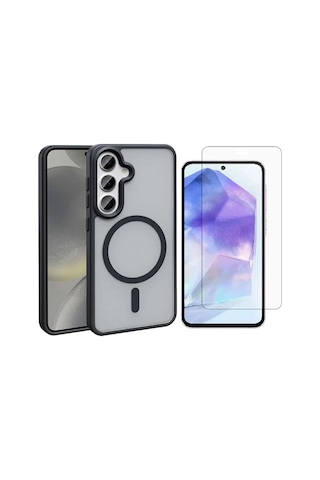 Vendas Galaxy Uyumlu S25 Plus Kılıf M-safe Şarj Özellikli Mat Arka Yüzey Zore Sio Kapak + Nano Ekran Koruyucu Siyah