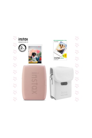 Instax Mini Link 3 Pembe Akıllı Telefon Yazıcısı Beyaz Çanta Ve 20'li Mini Film Pembe