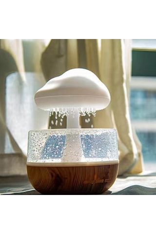 Yifomall Ev İçin Ahşap Desenli Renkli Fenerli Nemlendirici - Yağmur Su Sesli Aromaterapi Makinesi Uyku Için