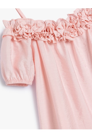 Koton Elbisesi Düşük Omuz Askılı Kısa Kollu Çiçek Aplikeli Pembe 4smg80091aw Pembe