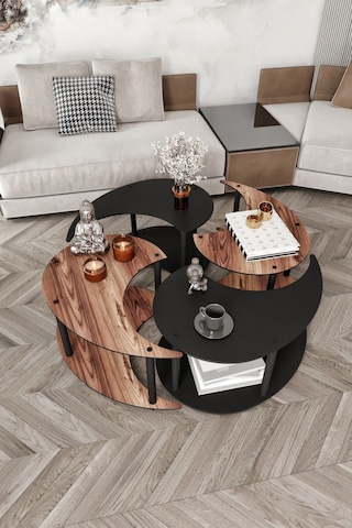 Yin Yang Unıty Serenıty Orta Sehpa 4 Lü Madran Ceviz Siyah-90 Cm