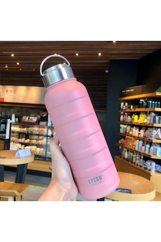 Paslanmaz Çelik Termos Su Şişesi 360ml Vakumlu Kapak Pembe İthal Ürün Pembe
