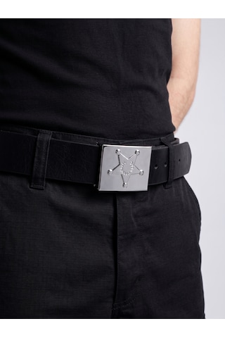 Silverman Unisex Özel Güvenlik Kemeri - Yıldızlı Metal Tokalı Siyah Güvenlik Personel Kemeri Suni Deri