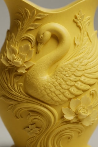 Kuğu Desenli Dekoratif Vazo 15 Cm 3d Baskılı Mat Dokulu Şık Masa Ve Raf Dekoru Sarı