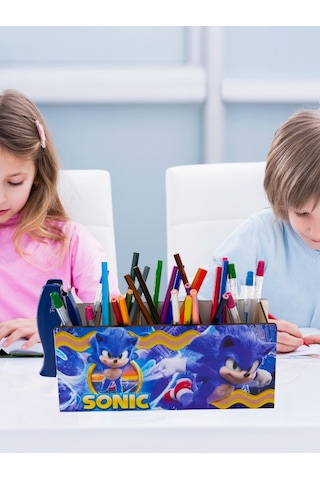 Deepcraft Ahşap Çocuklar İçin Masa Üstü Kare Kalemlik & Organizer-sonic
