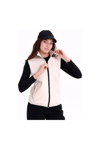 Monox Kadın Slim Fit Tam Fermuarlı Polar Yelek Bej