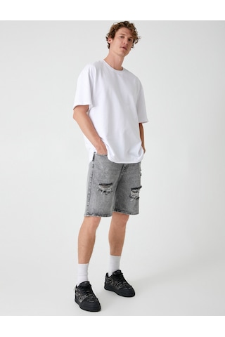 Koton Oversize Kot Şort Bermuda Cepli Yıpratma Detaylı Gri 4sam40045ıd Gri