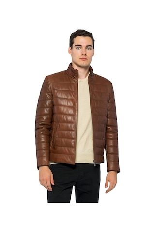 Basics&more Erkek Şişme Hakiki Deri Ceket - 8488 001