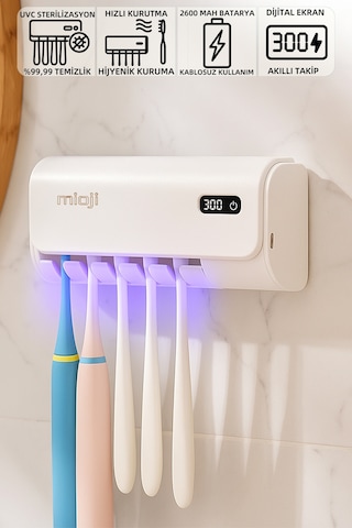 Mioji Mio Uv5f Pro 2600mah Şarj Edilebilir Uv Sterilizatörü Diş Fırçası Tutucusu Beyaz Beyaz