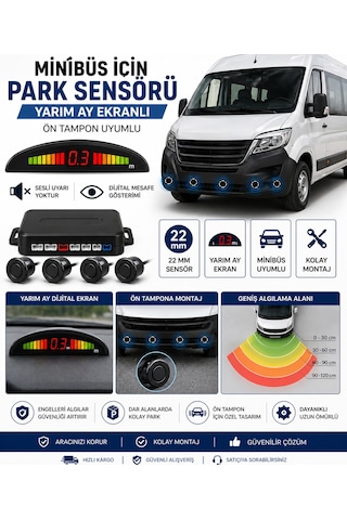 Mega Oto Market Minibüs Uyumlu 22mm Park Sensörü Yarım Ay Dijital Ekranlı Ses İkazlı Mesafe Göstergeli Sistem