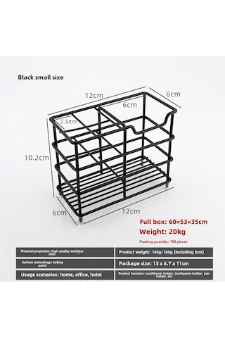 Geeroyoo Banyo Elektrik Diş Fırçası Tutucu - Paslanmaz Çelik, Delme Yok Kurulum, 4 Bölmeli Siyah Organize Raf Diğer