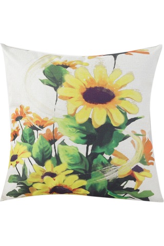 Reedark Çiçek Desenli Keten Yastık Kılıfı - Ayçiçeği Baskılı Ev Ofis Dekorasyonu, 45x45 Cm Diğer