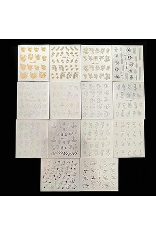 Adanil 30'lu Sticker Set Altın ve Gümüş Renk Nokta Çizgi Desen Nail Art Sticker Set
