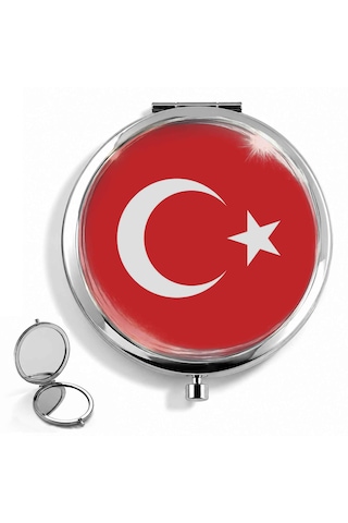Makyaj Aynası Türk Bayrağı Tasarımlı Cep Aynası El Aynası Kişiye Özel Hazırlanabilir Çift Taraflı Yuvarlak Çanta Aynası Kırmızı