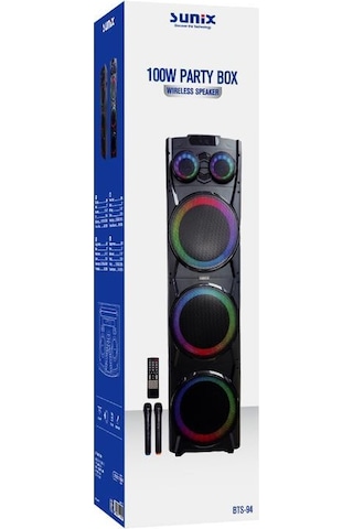 Sunix BTS-94 100 W Çift Mikrofonlu Kumandalı Parti Boy Bluetooth Hoparlör