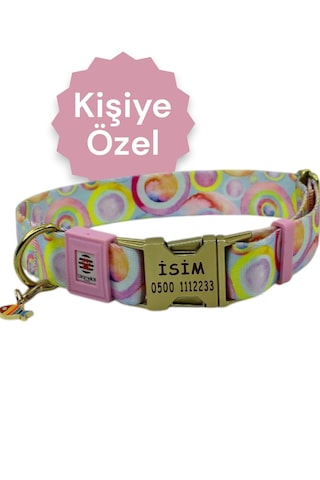 İsimli Köpek Tasması, Orta Ve Büyük Irk, Metal Kilitli Pmbpstl Pembe & Sarı