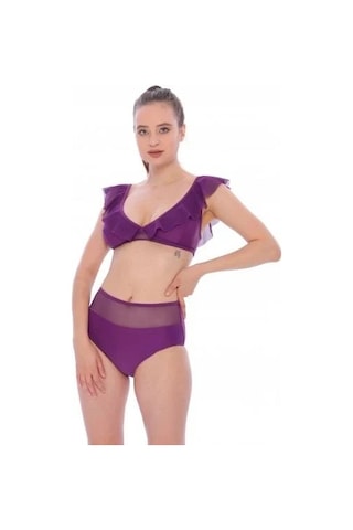 Argisa Düz Fırfırlı Yüksek Bel Yeni Bikini Mor