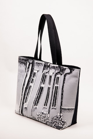 Fabric Craft Bag Omuz Çanta Keten Kumaş Siyah Beyaz Mimari Desen Siyah - Gri