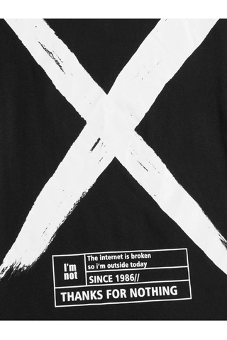 Erkek Siyah Oversize X Baskılı T-shirt Siyah