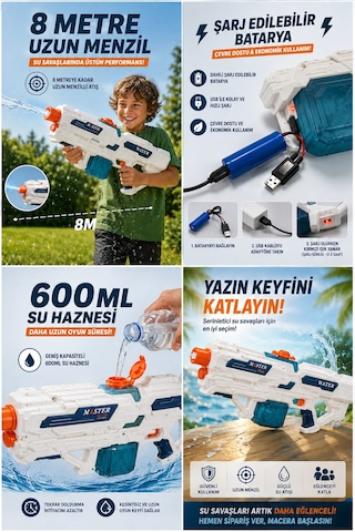 Elektrikli Su Tabancası 600 Ml Kapasite / 8 Metre Menzil 1