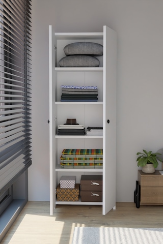 Alpaevmobilya 150 Cm 2 Kapaklı 5 Raflı Geniş Çok Amaçlı Yatak Odası Kıyafet Dolabı Düzenleyici Ve Organizer Beyaz