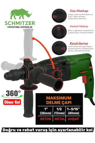 Schmıtzer Sch-2603y Pro 850 W Sds Plus Metal Şanzuman Profesyonel Darbeli Matkap Kırıcı Delici 26mm Hilti