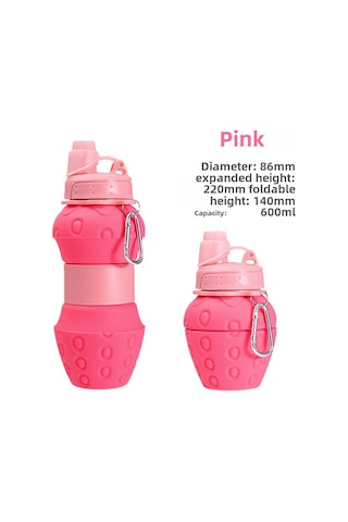 Mufunye Dış Mekan Spor Su Bardağı, Yenilikçi Kollapsible Silikon Materyal, Çıkartılabilir Pipetli, 500-1000ml Pembe Pembe