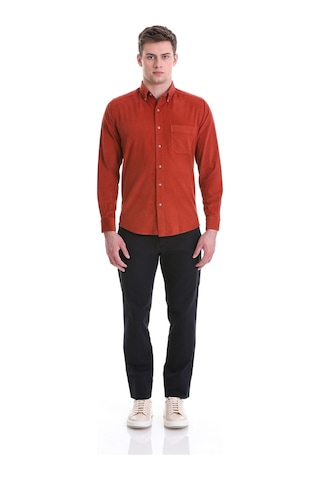 Hatemoğlu Kiremit Slim Fit Düz 100% Pamuklu Düğmeli Yaka Uzun Kollu Klasik Kiremit