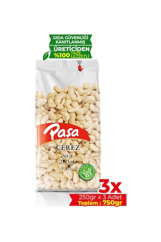 Paşa Kuruyemiş Çiğ Kaju Fıstığı Şeffaf Paket 3 x 250 G