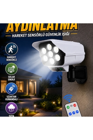 Kamera Görünümlü Solar Bahçe Aydınlatması Hareket Sensörlü Uzaktan Kumandalı Led Lamba